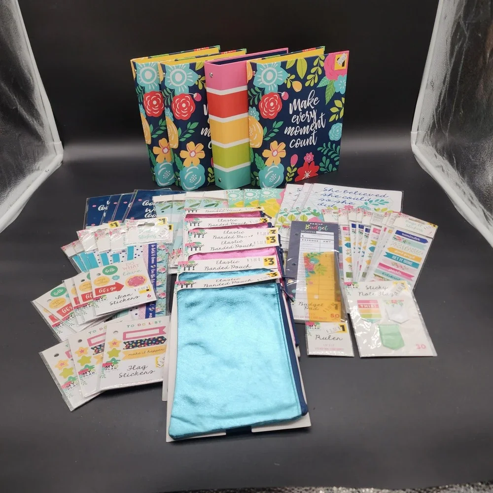 My Plan Multicolor Floral Planner Bundle Binders Stickers Pouches Stationery